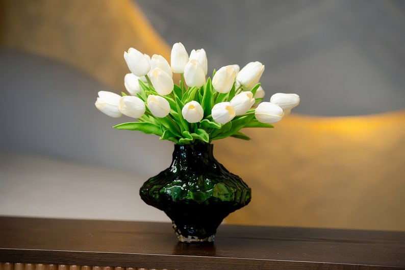 Artificial Tulips for Bouquet, 14" Fake Tulip, Real Touch White Tulip Flowers, Home/Wedding Decor, DIY Flowers, PU Tulip Faux, Party Supply