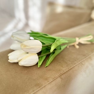 PU Tulip Faux Real Touch White Tulip Flowers, Artificial Tulips for Bouquet, 14" Fake Tulip, Home/Wedding Decor, DIY Flowers, Party Supply