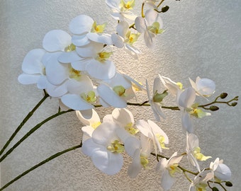 Orquídeas blancas con tacto real, 9 cabezas de orquídeas de seda, flores artificiales de bricolaje, tallo de orquídea falso para decoración de bodas/hogar, centro de mesa de imitación