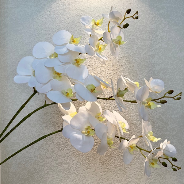 White Orchids Real Touch Flower, 9 Heads Silk Orchids, DIY Artificial Flower, Fake Orchid Stem for Wedding/Home Decoration, Faux Centerpiece