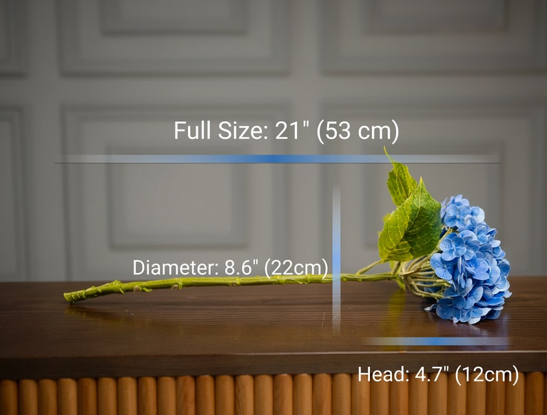 Lifelike 21-inch Real Touch Blue Hydrangea for Premium Artificial Flower Arrangements, Ideal for Wedding Centerpieces and Home Decoration Projects.