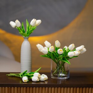 Artificial Tulips for Bouquet, 14" Fake Tulip, Home/Wedding Decor, Real Touch White Tulip Flowers, DIY Flowers, PU Tulip Faux, Party Supply