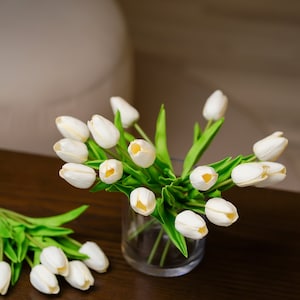 14" Fake Tulip, Home/Wedding Decor, Real Touch White Tulip Flowers, Artificial Tulips for Bouquet, DIY Flowers, PU Tulip Faux, Party Supply