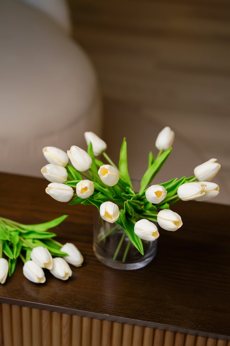 14" Fake Tulip, Home/Wedding Decor, Real Touch White Tulip Flowers, Artificial Tulips for Bouquet, DIY Flowers, PU Tulip Faux, Party Supply