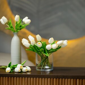 Artificial Tulips for Bouquet, 14" Fake Tulip, Real Touch White Tulip Flowers, Home/Wedding Decor, DIY Flowers, PU Tulip Faux, Party Supply