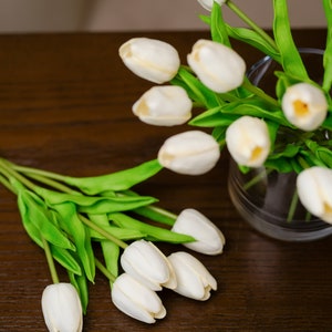 DIY Flowers, PU Tulip Faux, Real Touch White Tulip Flowers, Artificial Tulips for Bouquet, 14" Fake Tulip, Home/Wedding Decor, Party Supply