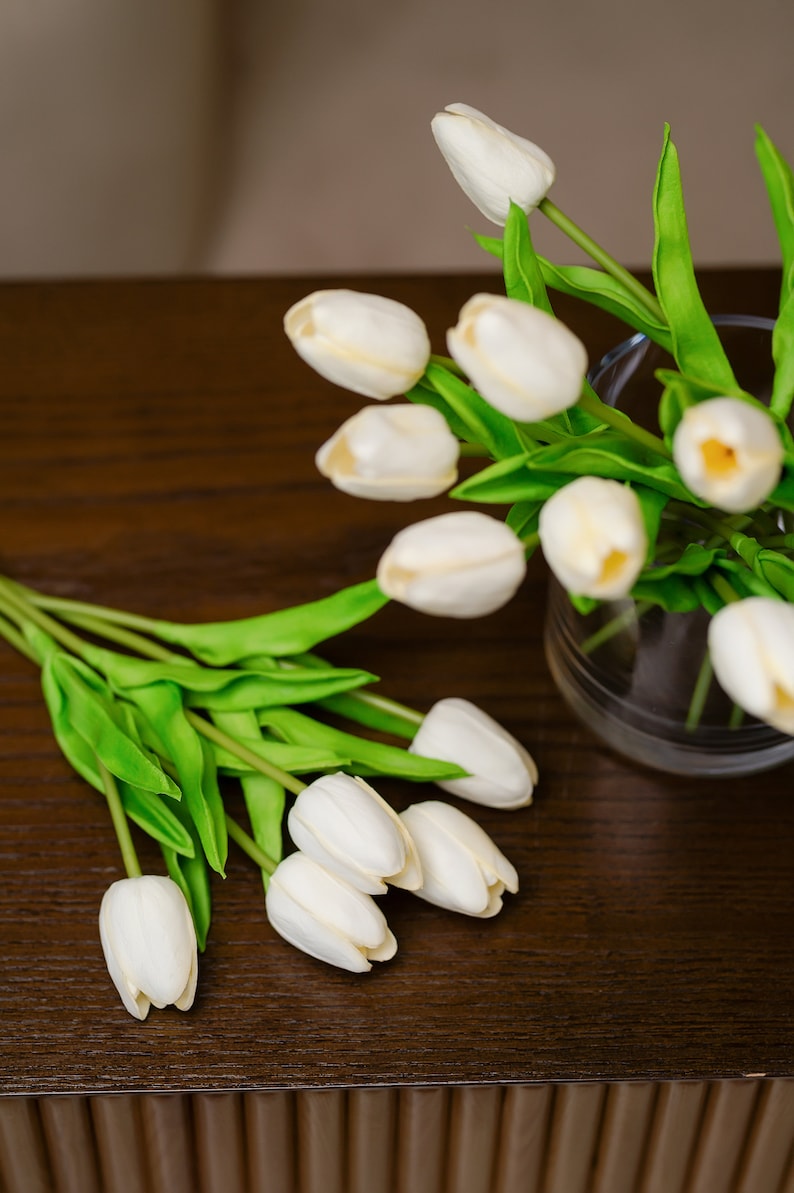 DIY Flowers, PU Tulip Faux, Real Touch White Tulip Flowers, Artificial Tulips for Bouquet, 14" Fake Tulip, Home/Wedding Decor, Party Supply