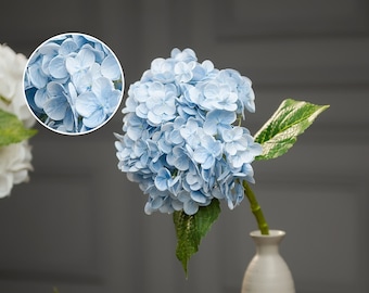 Tallo de hortensia azul de tacto real, centro de mesa de flores artificiales premium de 21 ", decoración floral DIY, decoración de mesa de boda, decoración de hortensias falsas para el hogar