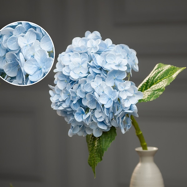 Real Touch Blue Hydrangea Stem 21" Premium Artificial Flower Centerpiece DIY Floral Decoration Wedding Table Decor Home Fake Hydrangea Decor