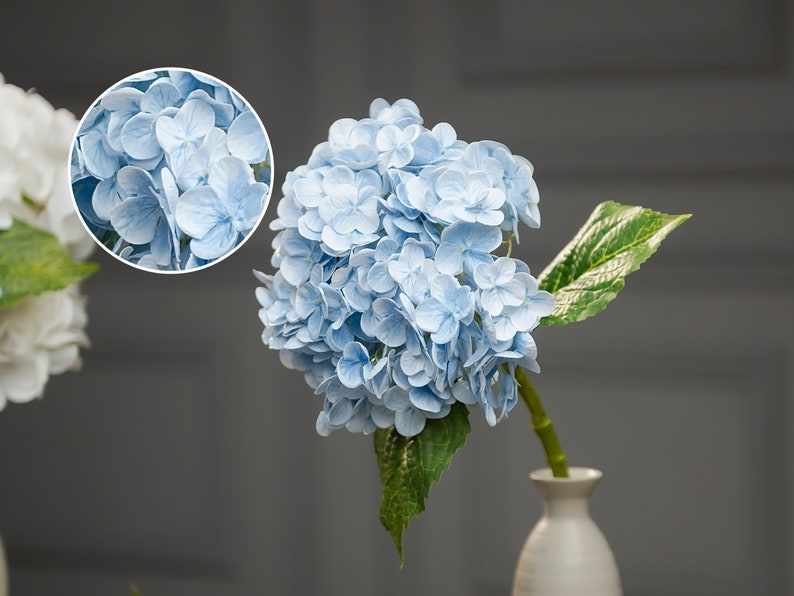 21-inch Real Touch Light-Blue Hydrangea Stem for Elegant Wedding Centerpieces and Home Floral Decor.
