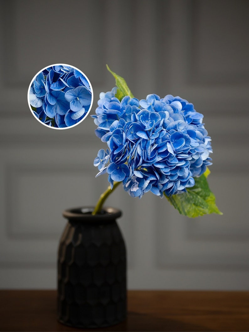 Real Touch Blue Hydrangea Stem 21" Artificial Flower Centerpiece DIY Floral Decoration Wedding Table Decor Home Fake Hydrangea Premium Decor