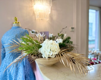 Real Touch Floral Arrangement with Vase, Winter Table Decor Centerpiece, Large Faux Flower Arrangement, Gold Artificial Flower Composition