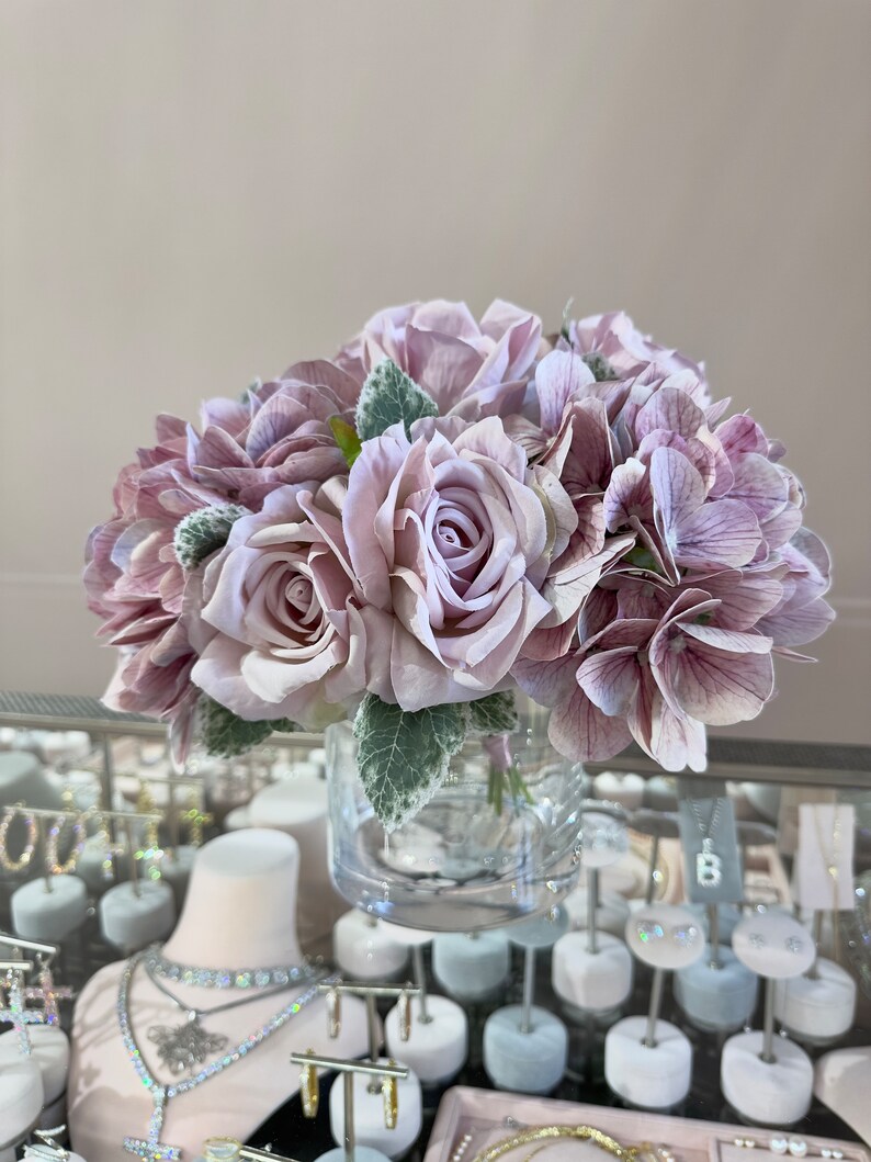 Pink Roses Flower Arrangement in Glass Vase Artificial Flower Etsy Canada