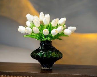 Faux bouquet de 20 mini tulipes artificielles, fleurs de tulipes blanches au toucher réel, centre de table en soie, bricolage, décoration de maison/mariage