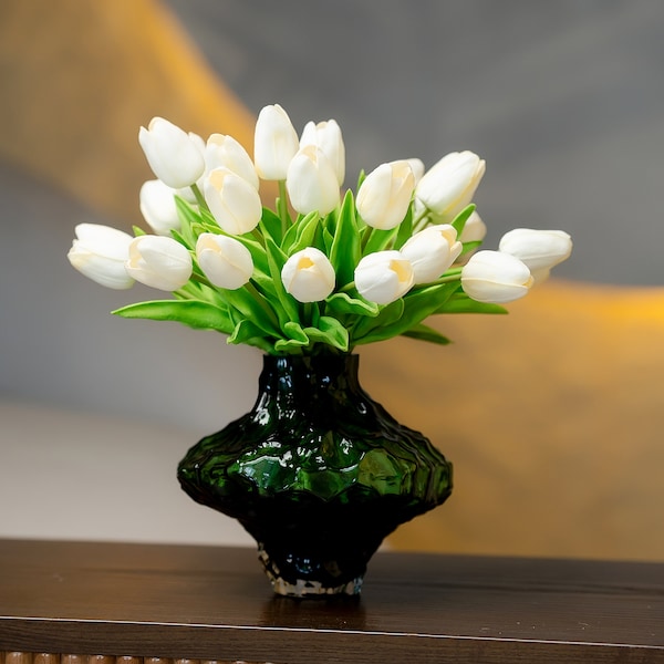 Faux bouquet de 20 mini tulipes artificielles, fleurs de tulipes blanches au toucher réel, centre de table en soie, bricolage, décoration de maison/mariage