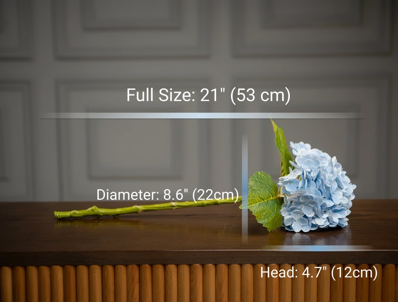 Premium DIY Floral Decoration with 21-inch Artificial Blue Hydrangea Stem for Wedding and Home Settings.