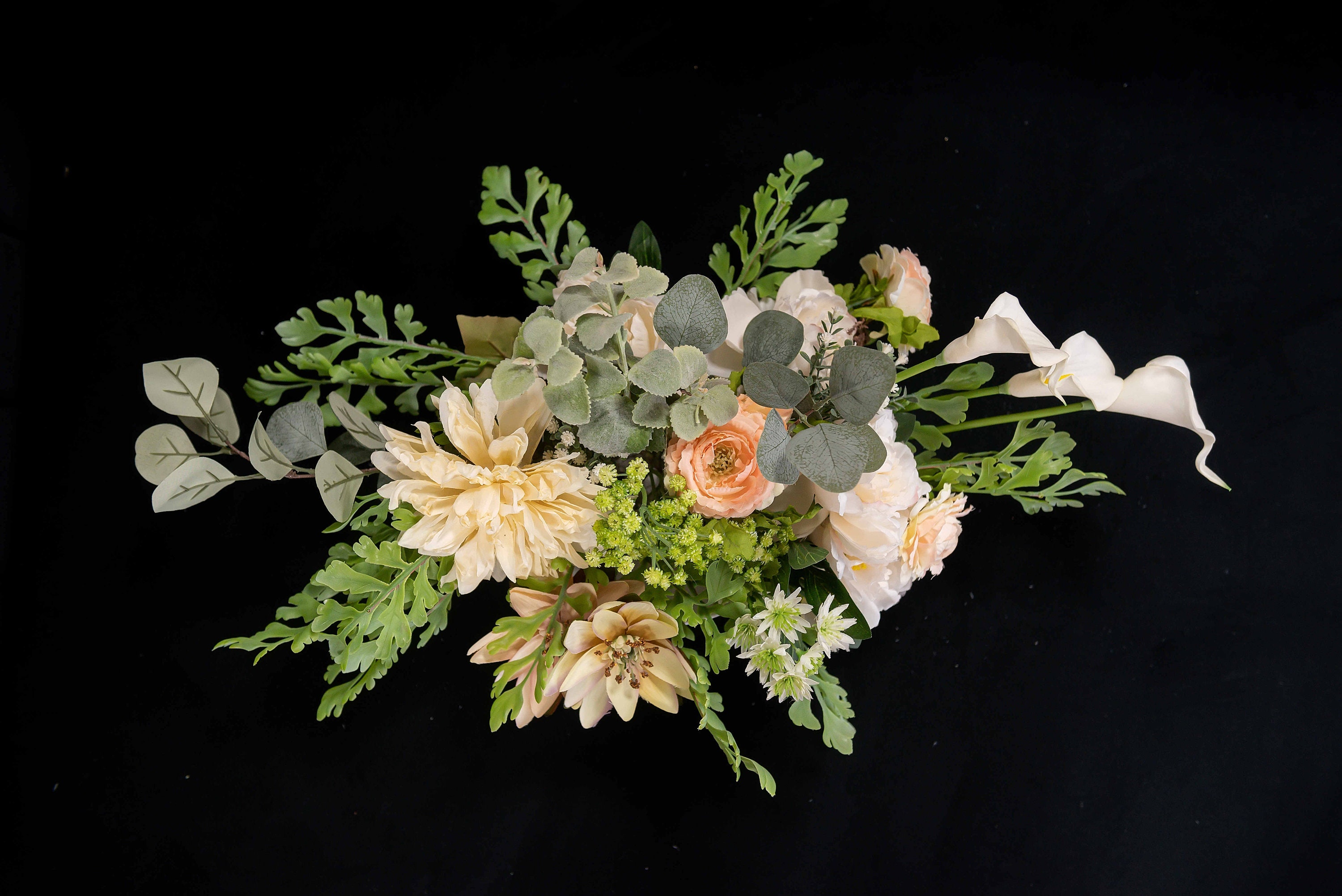 Composizione Di Fiori Finti Con Vaso - Dalie Rosa In Seta, Bouquet Artificiale Primaverile, Centrotavola Elegante Per Casa E Ufficio - 6