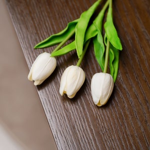 Artificial Tulips for Bouquet, 14" Fake Tulip, Home/Wedding Decor, DIY Flowers, PU Tulip Faux, Party Supply, Real Touch White Tulip Flowers
