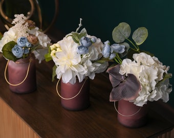 Yorkmills Fiori artificiali con vaso, rose bianche in seta sintetica, fiori finti in vaso, decorazione autunnale, decorazione per la casa, centrotavola per soggiorno, sala da pranzo, ufficio, cucina