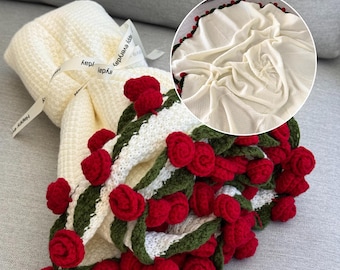 Rose Bouquet Blanket Throw Soft Handmade Anniversary Gift for Her Mothers Day Gift Grandma Crochet Flower Shawl Couch Cover Bed Home Decor