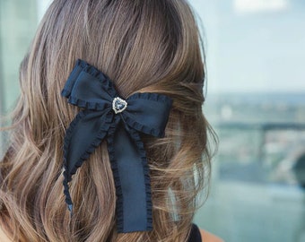 Heart Crystal Satin Bow