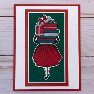 Handmade Christmas Greeting Cards, Elegant Womans Christmas Greeting Cards, Gift Giving Girl Holiday Card, Ladies Holiday Card, Card for Her