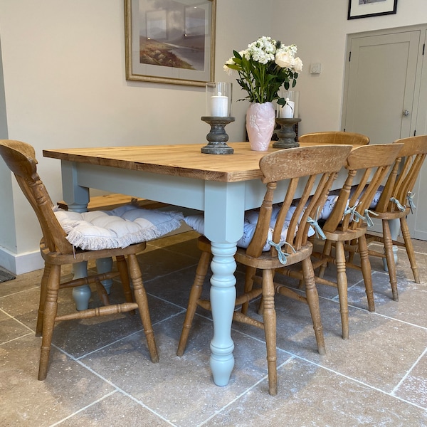 Farmhouse Dining Table Solid Pine Plank Top Handmade Bespoke Sizes *** Delivery Radius See Image Two***