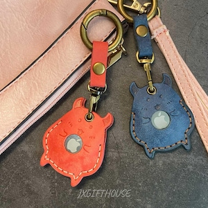 Cartoon Cat AirTag Schlüsselanhänger: Leder AirTag Halter