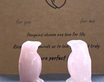Rosenquarz Pinguin Paar, Liebesgeschenke Kristall Pinguine, Romantisches Paar Andenken, Jahrestagsgeschenk für geliebte