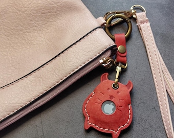 Leather AirTag Case, Key Ring Holder, 8 colors Leather Loop, Handmade Bag Charm, Air Tag Keychain