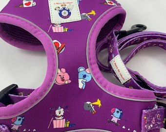 Purple Dog Harness Set: Reflective Vest with Leash