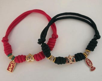 Asian Inspired Cat Collar: Dragon or Tiger Beads, Adjustable