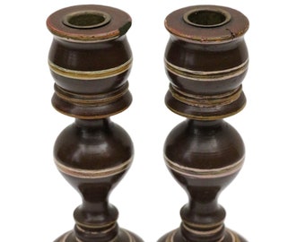 Portacandele in legno vintage, coppia