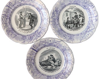 Piatti Transferware antichi francesi, set di 3