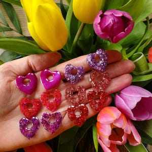 Tassel earrings for interchangeable creoles resin Stainless steel women handmade hearts glitter heart trendy gift