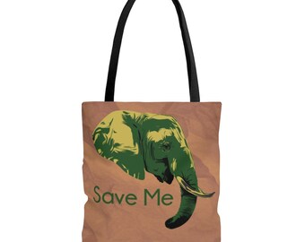 Endangered Elephant Tote Bag, book and travel carry all bag with long handles for wildlife conservation protection