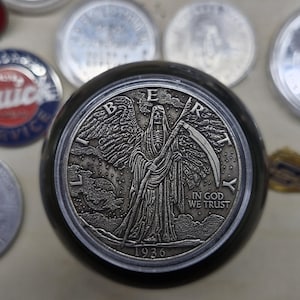 Vintage Gearshift Knob - 1936 Liberty Coin Grim Reaper