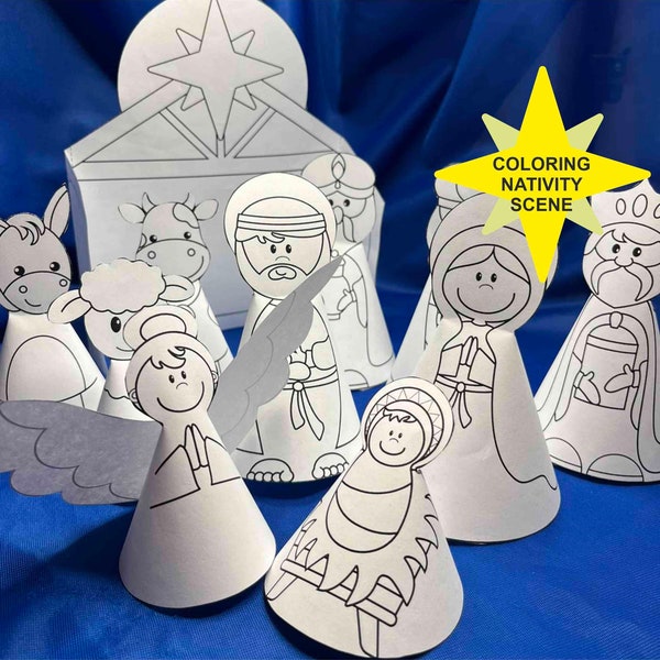 Christmas Nativity Printable Paper Dolls, Nativity scene, coloring, paper model, paper set, paper craft, paper toy, craft decoration