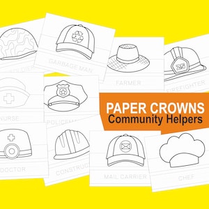 Community Helpers Printable Hats Community Helpers Paper Crowns Printable Kids Craft Birthday Party Costume Download Paper Printable