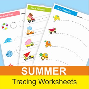 Summer Tracing Lines Worksheets for Toddlers | Preschool Writing Practice PDF | Printable Handwriting for Kids 3-5 | Fun Learning Activities