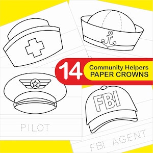 Community Helpers Paper Crowns Set | 15 Professions | Printable Role Play Hats | Kids Costume DIY | Instant Download PDFCommunity