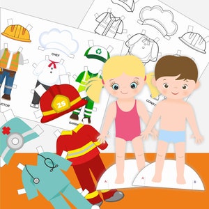 Aiutanti della comunità . Occupazione stampabile. Bambole di carta.  DISEGNI DA COLORARE Lavoro. Stampabile in età prescolare. Attività per bambini.  Attività Montessori