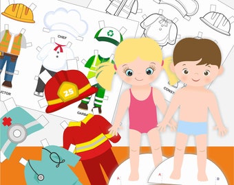 Community Helpers Paper Dolls: Printable Coloring Pages (PDF Download)