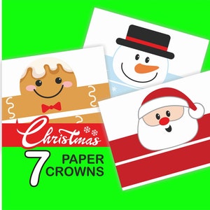 Kerstfeesthoeden Afdrukbare kerstpapieren kronen Kinderknutsel Verjaardagsfeestje Kerstfeestactiviteiten Kostuum Download Photobooth-rekwisieten