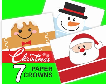 Christmas Party Hats Printable Christmas Paper Crowns Kids Craft Birthday Party Christmas Party Activities Costume Download Photobooth Props