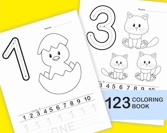 Baby's First 123 Book, 1 - 10 Numbers Printable Coloring Page Worksheets for kids, toddlers, preschoolers,  Baby Shower Coloring Pages