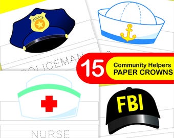 Community Helpers Paper Crowns: Kids Costume Party Hats (Printable Download)