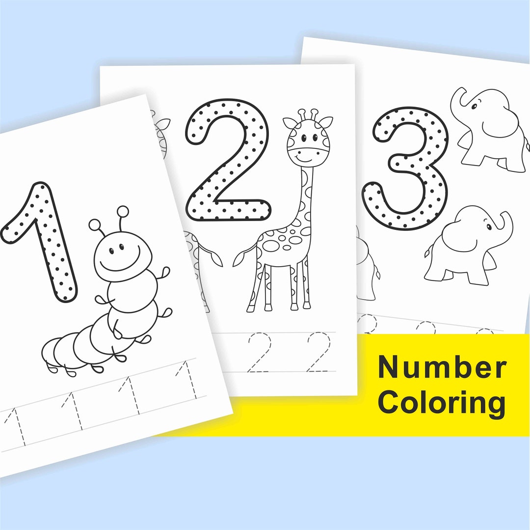 1 - 10 Numbers Printable Coloring Page Worksheets for Kids, Toddlers
