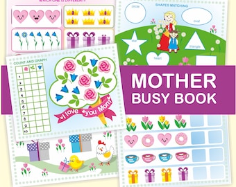 Preschool Printable Busy Book - Learning Binder Worksheets for Preschooler - Homeschool Folder Activities - Mother's Day