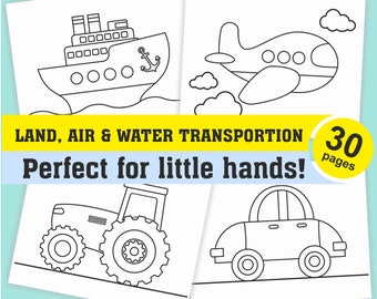Transportation Coloring Book for Toddlers: 30 Pages (PDF Printables)